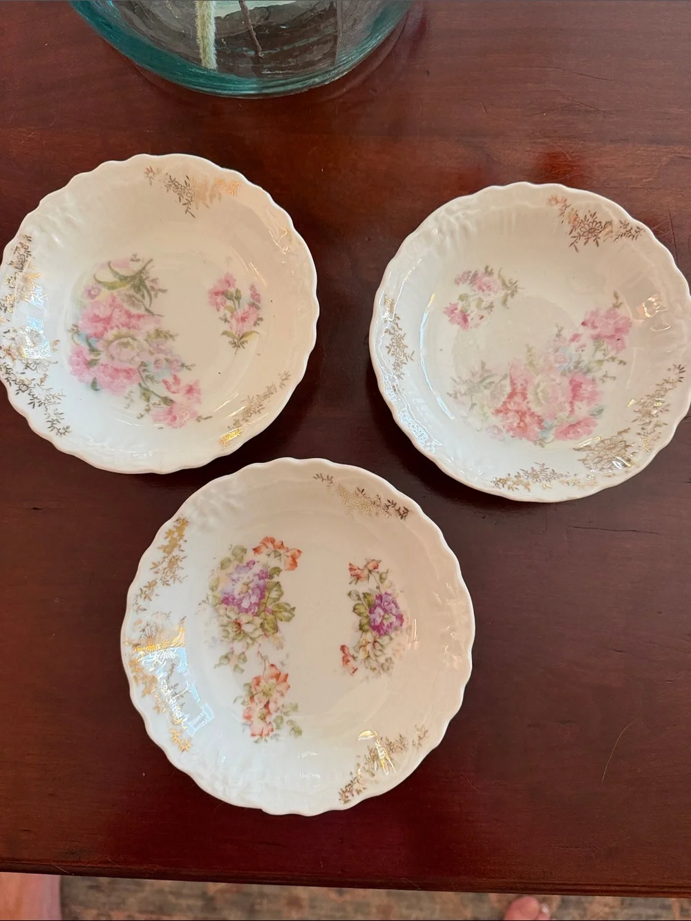 Haviland Limoges Porcelain Dessert Bowls, Pink Roses Collectible. Set of 3